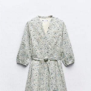 Zara Blue and Cream Patterned Dress